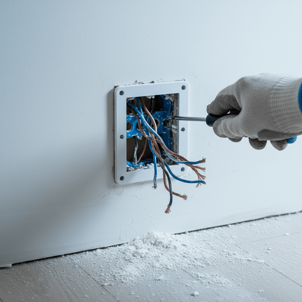 Ein Experte beim Lichtschalter austauschen in einer modernen Wohnung